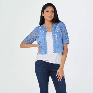 2/$30 Isaac Mizrahi Live! Lace Cropped Shrug Blue Thistle Small #A1503